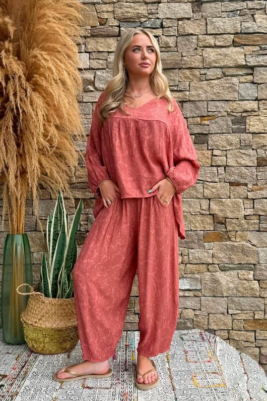 Kiti Paisley Damask Artist Smock Terracotta